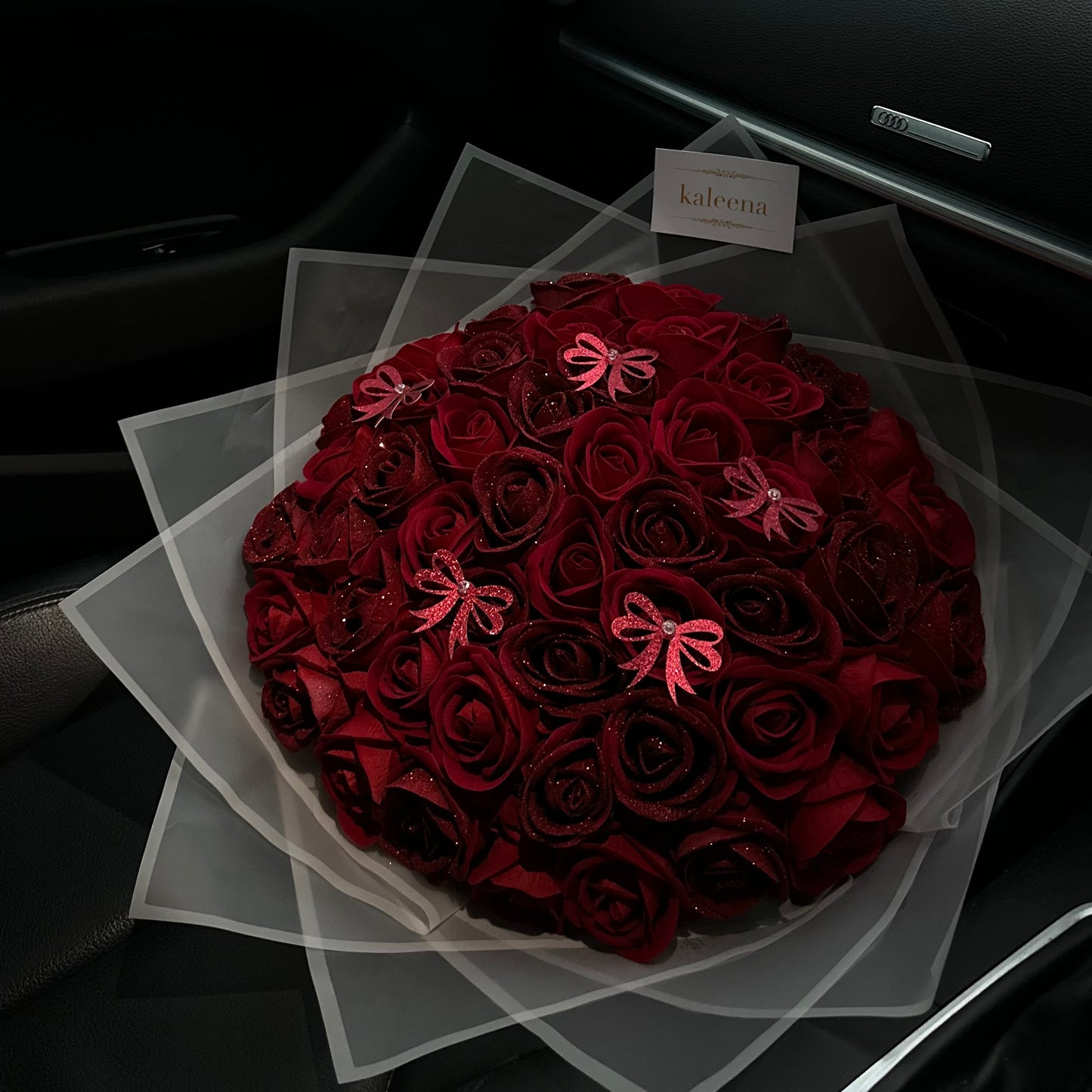 Half Glitter Red Roses & Bows (Faux Eternal Flower Bouquet)