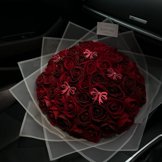 Half Glitter Red Roses & Bows (Faux Eternal Flower Bouquet)
