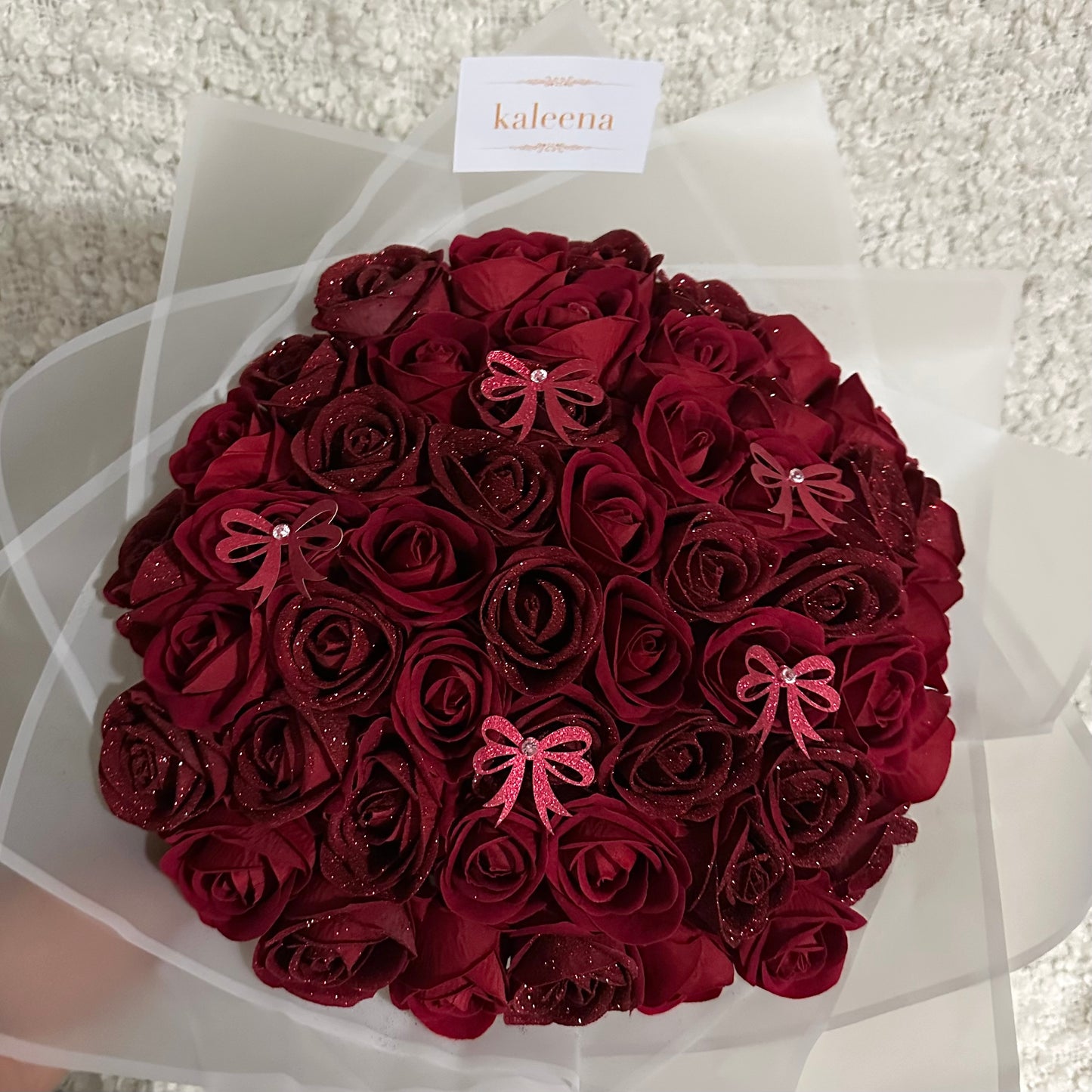 Half Glitter Red Roses & Bows (Faux Eternal Flower Bouquet)