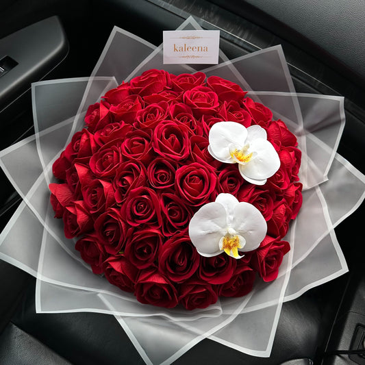 Classic Red Roses & Orchids (Faux Eternal Flower Bouquet)